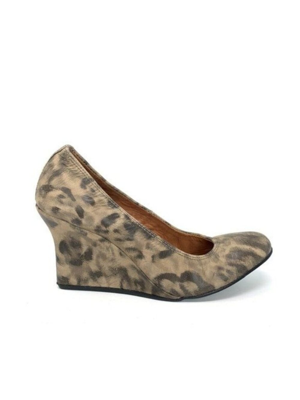 Lanvin Leopard Print Wedge Heels Round Toe Size 39 Leather Sole Made In Italy